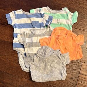 Striped and Solid Baby Onesies Set 6 months